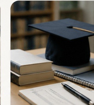 Academic books, notes and graduation cap for university preparation